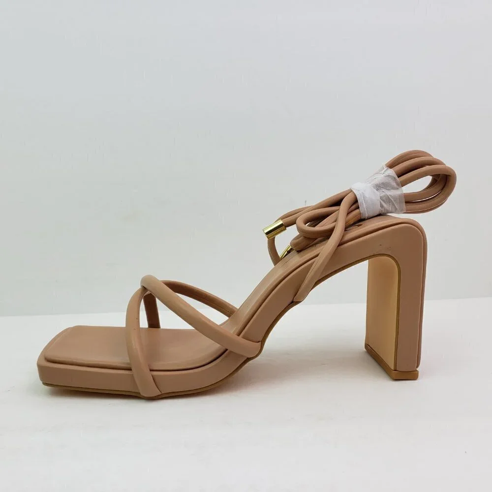 Olivia Ferguson Soleil Womens Sz 7.5 Camel Tan Strappy AnkleTie 3.5